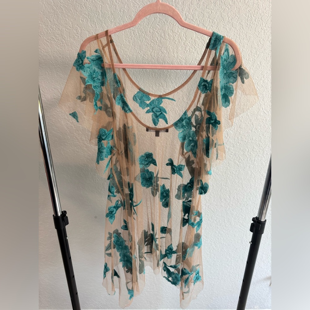 For Love & Lemons Floral Dress with Teal Accents. Can use as a beach coverup